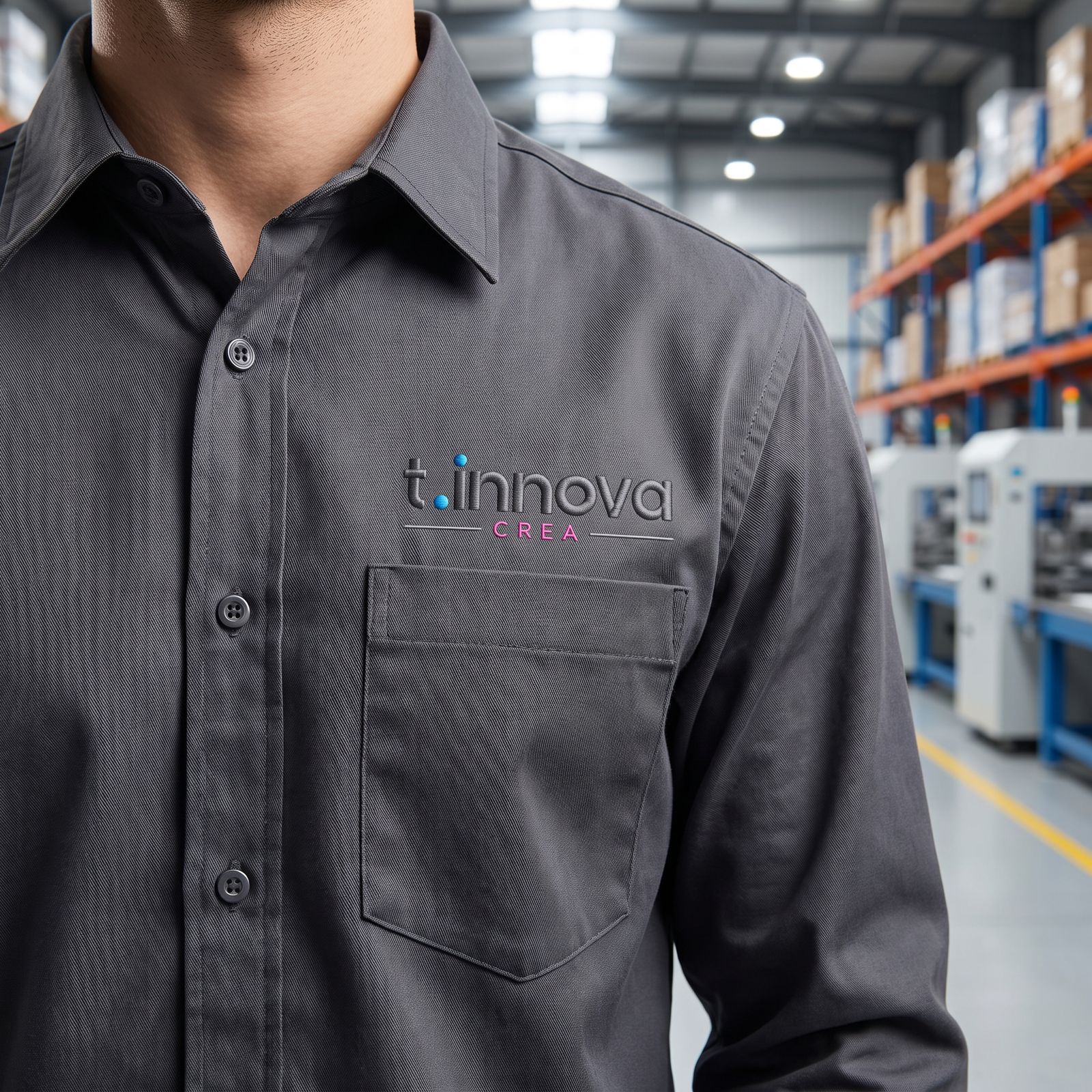 Work shirt with embroidered company logo