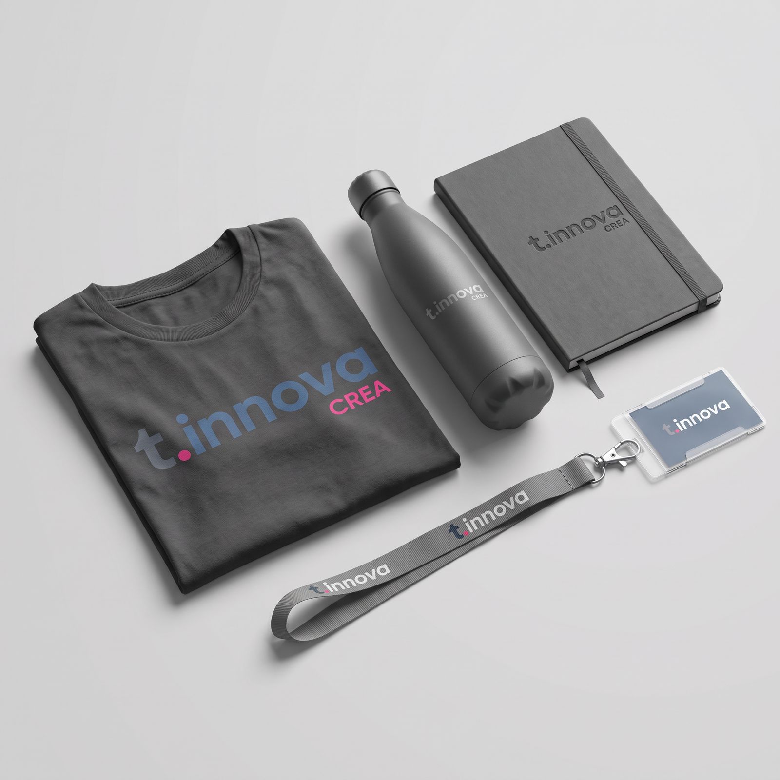 Welcome kit with branded t-shirt, water bottle, notebook and lanyard
